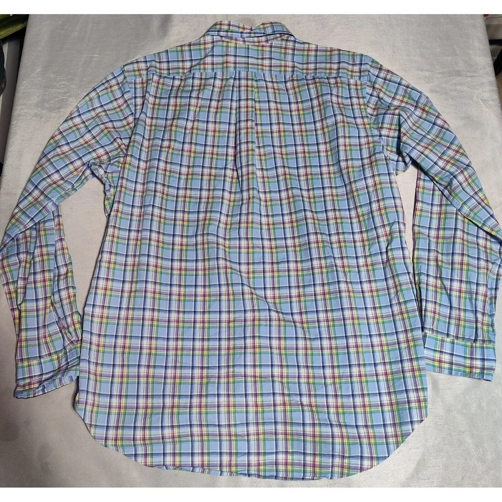 POLO RALPH LAUREN CLASSIC Men Large Blue Multi Plaid Button Long Sleeve Shirt‎
